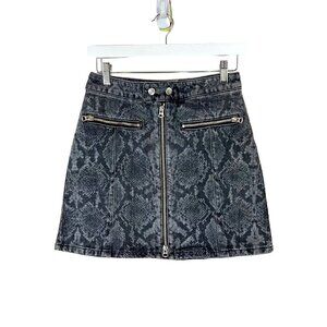 Rag & Bone Skirt Womens Size 2 Gray Denim Mini Isabel High-Rise Snake-Print Zip